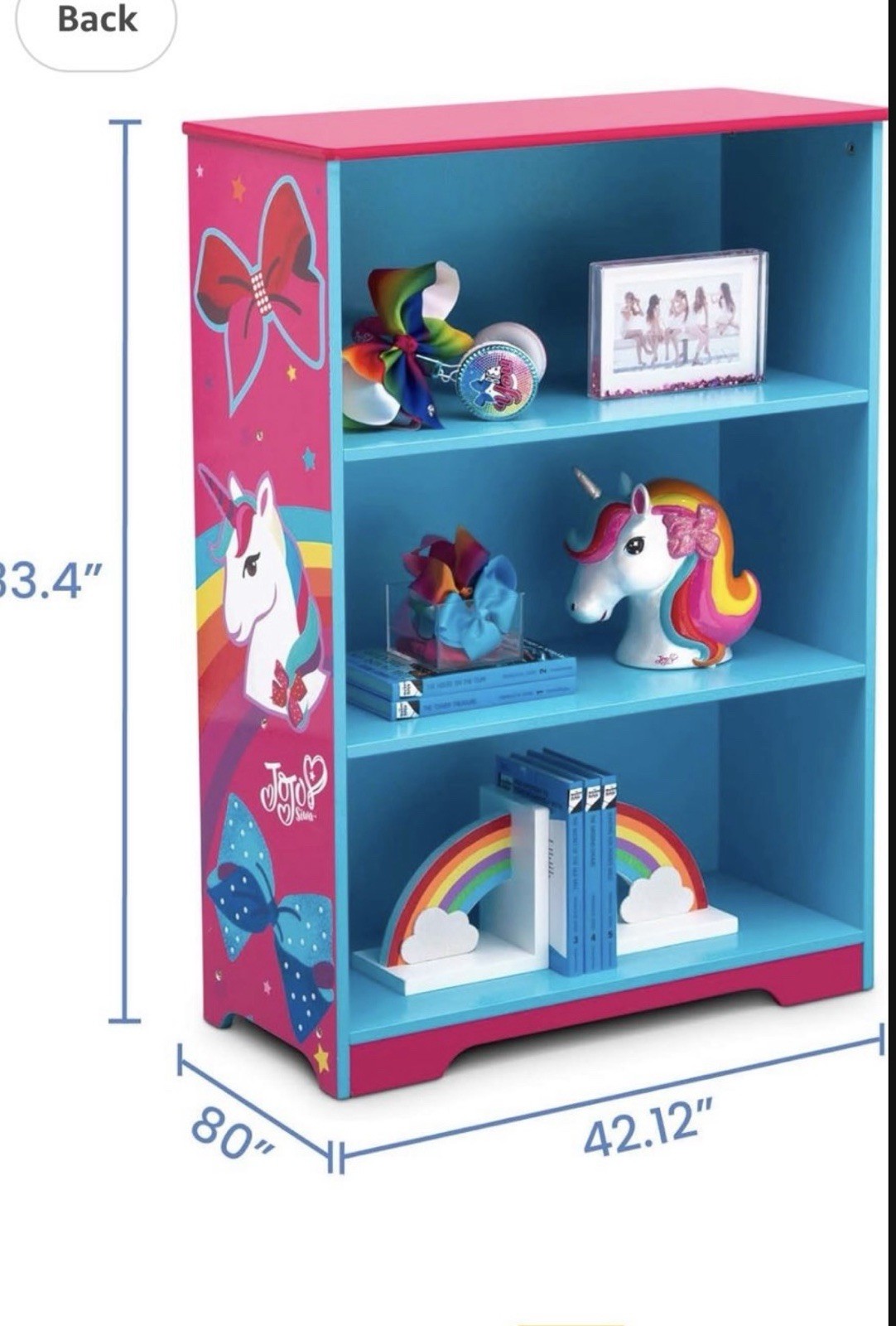 Jojo Siwa Rainbow Unicorn Bookcase with Storage Shelf for Kids