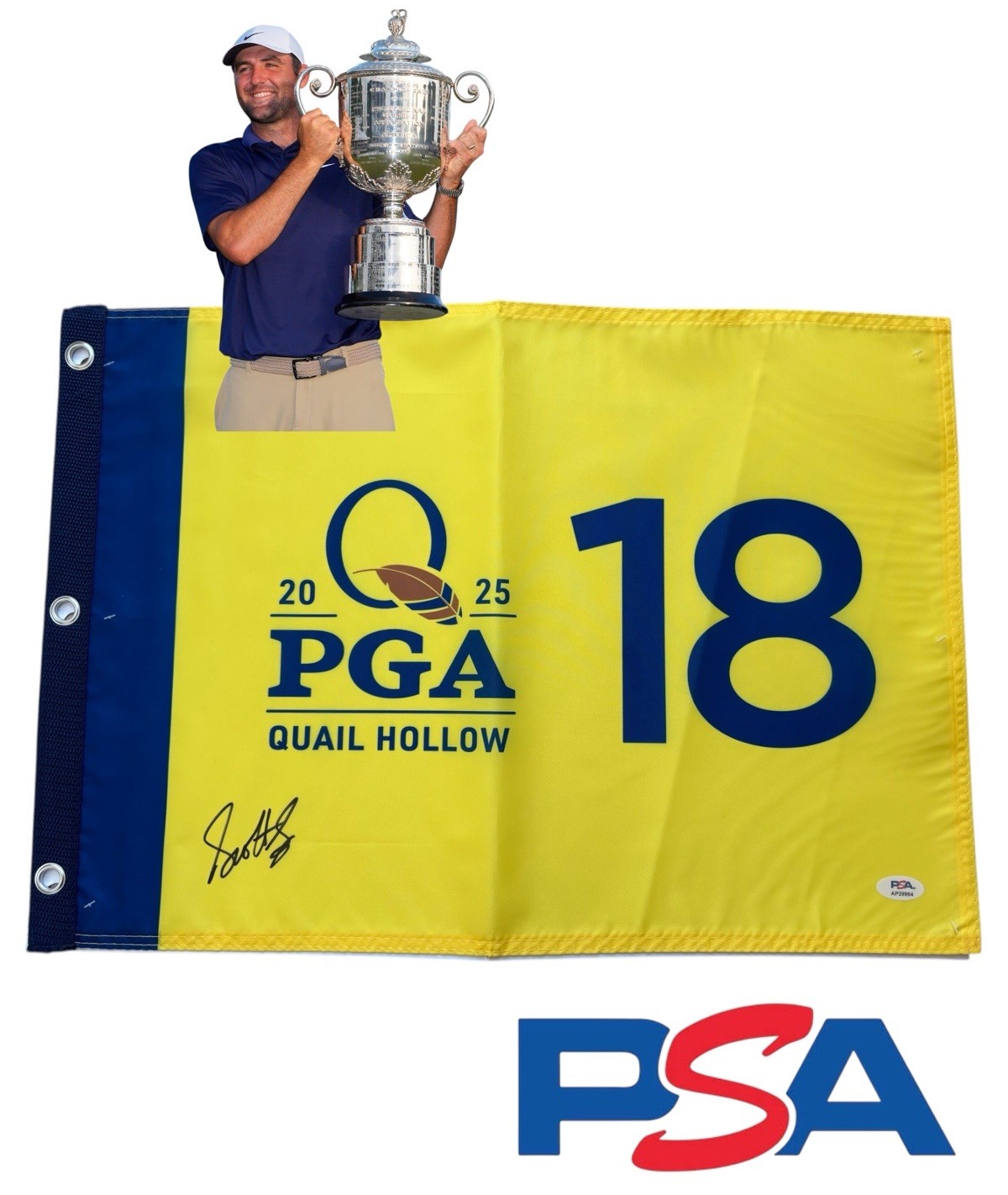 Scottie Scheffler Autographed Signed 2025 PGA CHAMPIONSHIP Quail Hollow Golf Flag PSA AUTO 
