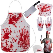 35 Pcs Halloween Butcher Costumes Set, Scary One Size, White, Red