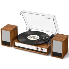 Vintage Vinyl Record Player with Bluetooth, 3-Speed Belt Drive Turntable with...