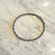 ESTATE HEAVY .925 SOLID SILVER TWIST/BEAD OVAL BANGLE-2 5/8" DIAMETER-13.4 GRAMS