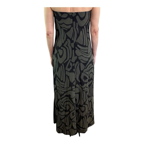 Matteau Size 5 (14 Aus 10 US) Green Black Silk Pebble Bias Column Dress - Picture 8 of 24