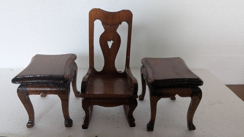 12:1 Vintage Dollhouse Miniature Wood Rocking Chair Side Tables 