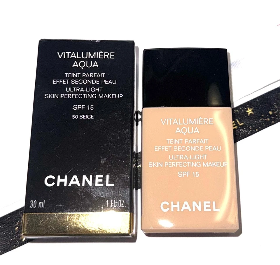Maquiagem Chanel Vitalumiere Aqua ultra leve aperfeiçoamento da pele 50 bege 30ml - Imagem 4 de 4