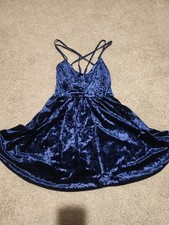 Forever 21 Navy Blue Velvet Sleeveless Fit & Flare Mini Dress Size Small.