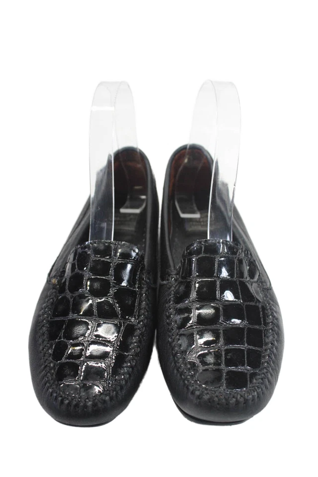 Andre Assous Womens Leather Croc Embossed Slip On Loafers Black Size 7 - Image 2 of 4