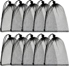 10Pack Black Nylon Mesh Drawstring Bags Small Travel Stuff Bags for Party Favors