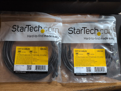 Startech | CAT 6 Cables | 10ft/3m Black Snag-less Cat 6 UTP Patch Cable LOT OF 2
