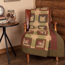 Tea Cabin Throw 60x50 Blanket Country Log Cabin Patchwork Quilted Moss Green