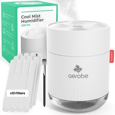 Aerobe Humidifier for Bedroom with Night Light & 12 Extra Filters, White