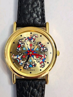 Vintage Valdawn Women s Quartz Gold Tone Analog Watch Black Leather Strap