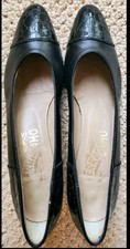 Vtg. Salvatore Ferragamo Women's "Croc" Cap Toe Pumps Sz. 6.5 AAA Block Heel