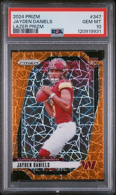 2024 Panini Prizm Card #347 Jayden Daniels Rookie Orange Lazer Graded PSA 10