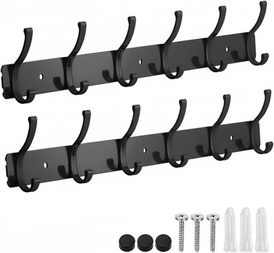 Coat Rack Wall Mount, 2 Pack Coat Hooks Hanger Wall Double Hook Rack Rail Towel