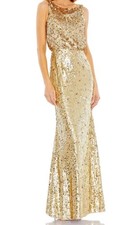 NWT Mac Duggal Dress 93645 Sequins Sleeveless High Neck Gown Gold Sz 10 1398