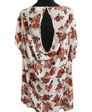 Torrid Sheer Top 3 Blouse Roses Open Back Plus Size Flowy CoverUp White Summer