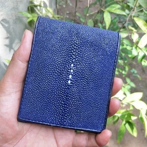 STINGRAY SKIN LEATHER MEN'S WALLET - BLUE NAVY DOT WHITE MOTIF