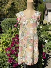 C&C California 100% Linen Floral Ruffle Sleeve Dress Women’s Size Large