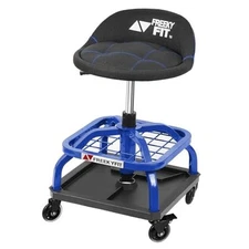 Rolling Shop Stool with Wheels, Garage Work Mechanic Stool with Backrest, Blue