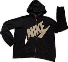 Vintage Y2K Nike Spellout Big Swoosh Zip-Up Hoodie Black Size L