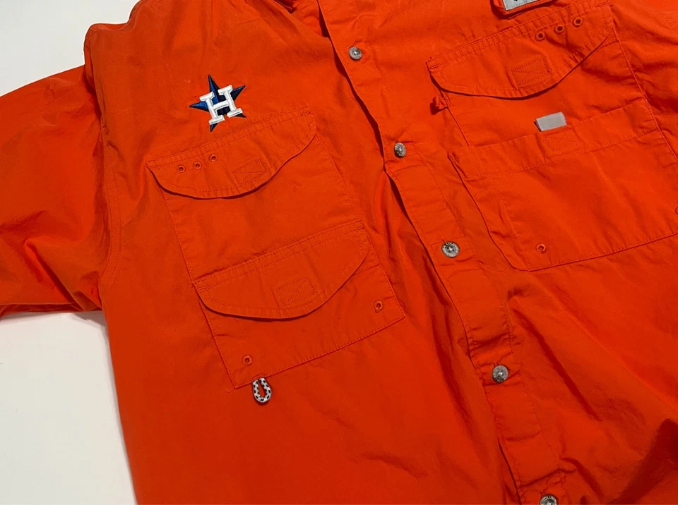 HOUSTON ASTROS Men Columbia PFG Orange Fishing Short Sleeve Shirt M Columbia - Image 3 of 4