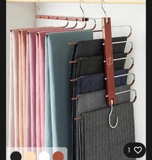 MORALVE Skirt Hangers 2 Pack Beechwood 5-Tier Pants Shorts Closet Organizer