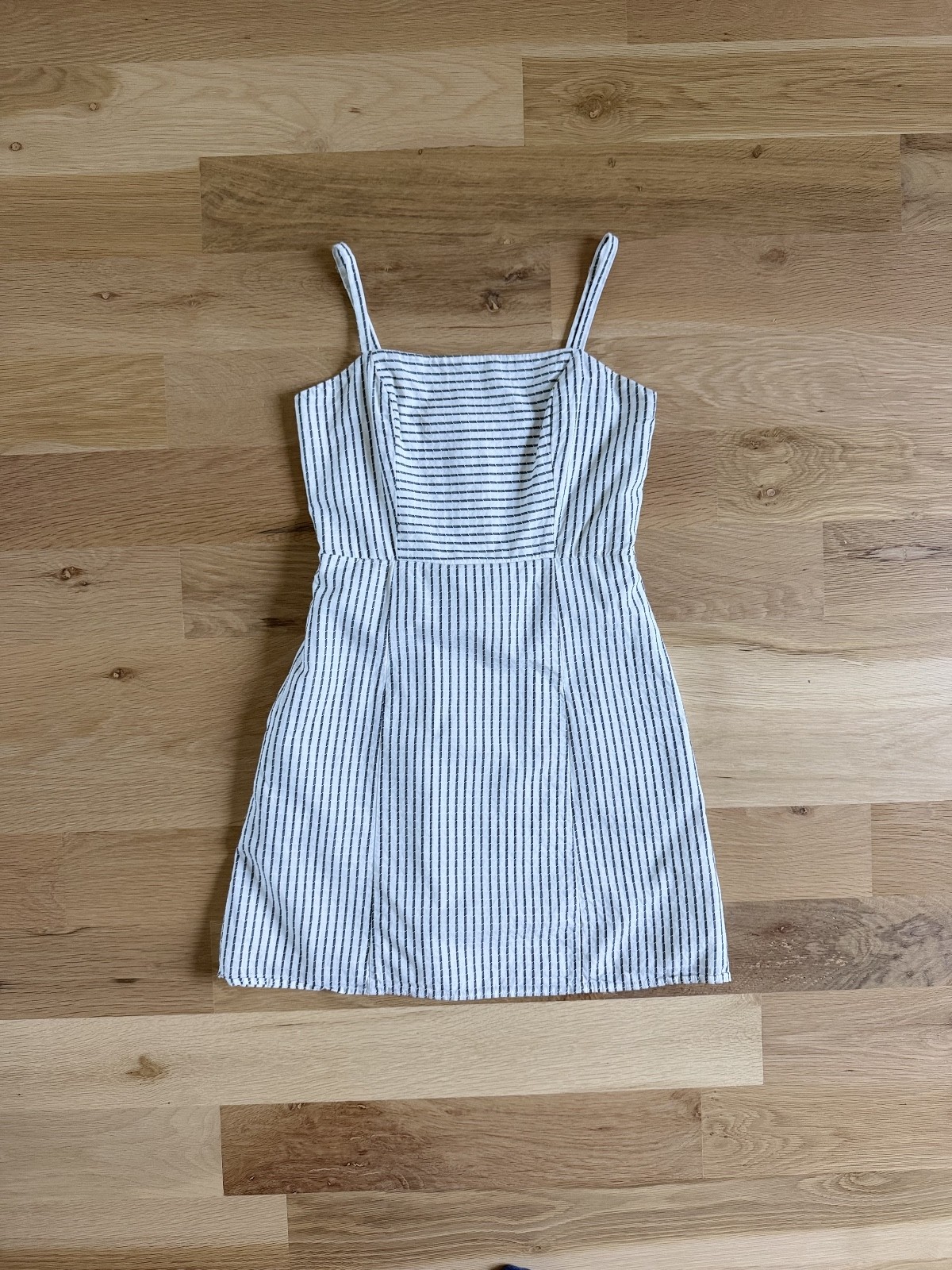 Crystal Doll Women's Striped Mini Dress Small White Black Cotton Spaghetti Strap