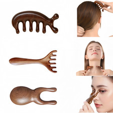 Wood Massage Comb Set 3 Pcs, Sandalwood Scalp Hair Massager, Facial Neck Acupoin