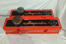 Orange Impala Ss Script Valve Covers For Small Block Chevy - With Holes Orange Impala Ss Script Valve Covers For Small Block Chevy - With Holes