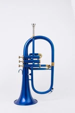 QUEENBRASS-Flugel Horn in Bb Pitch Blue Brass with Case and Mouthpiece for Band