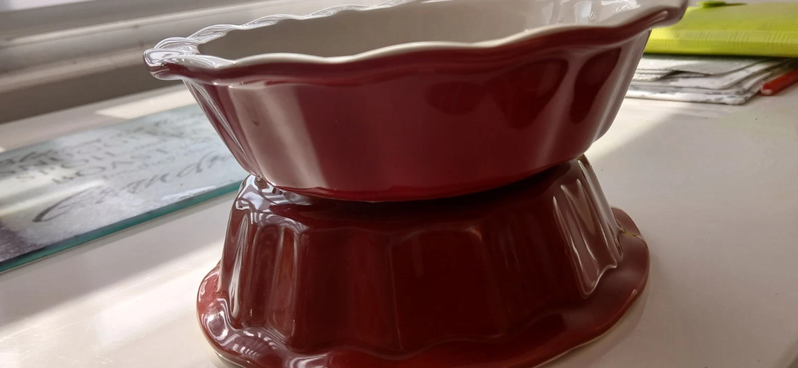 2 Good Cook Stoneware 9" Red Ruffle Edge Pie Plates Pan Dishes New