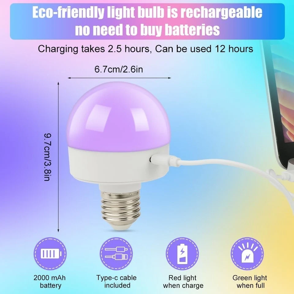 Rechargeable Light Bulbs with Remote,E26 Battery Light Bulb,RGB Color Changing - Image 4 of 4