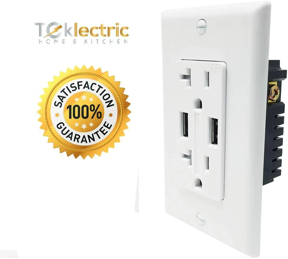 Salida de cargador USB doble de alta velocidad - Receptáculo eléctrico 20A TR (paquete de 10) Foto 2 de 4