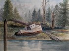 #2 SHIPWRECK WOODS FOREST PACIFIC NORTHWEST BOAT BEACH WATERCOLOR  (Moving Sale) — photo 1