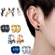 Men's and Women's 2PCS Ear Clip Tainless Steel Round Earrings Small Earrings