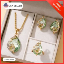 4Pc  Jewelry Collection Set For Women Water Green Teardrop Pendant Necklace Set