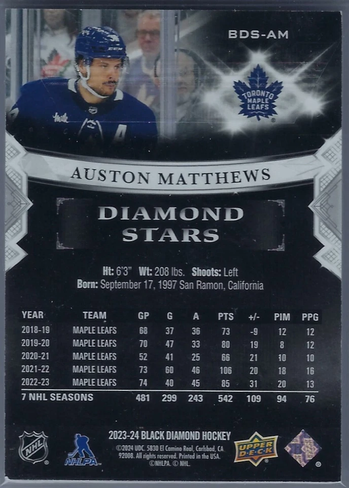 2023-24 Black Diamond Diamond Stars Auston Matthews 097/299 - Image 2 of 2