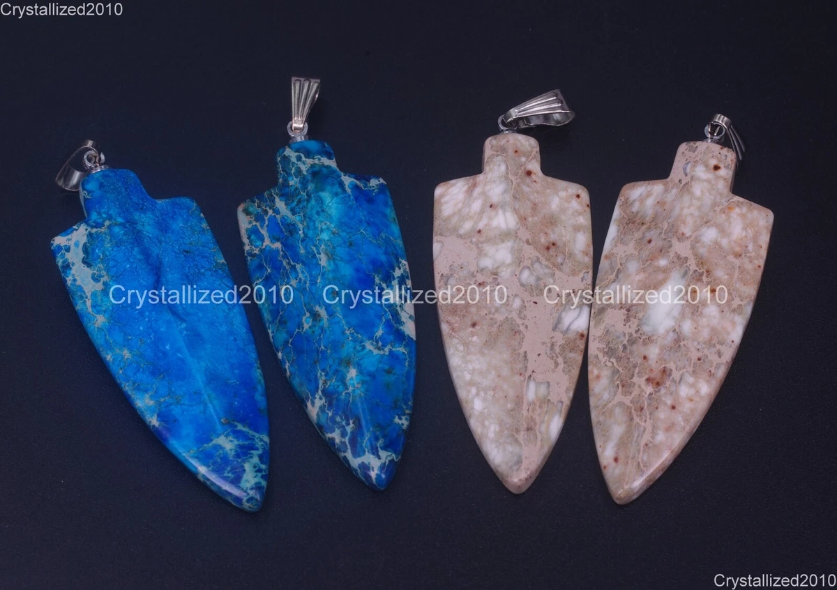 Natural Sea Sediment Jasper Gemstones Arrowhead Spear  Healing Pendant Necklace