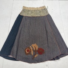 Vintage Paul Ropp Wool Patchwork Floral Embroidered MIDI Skirt Women  s Large New