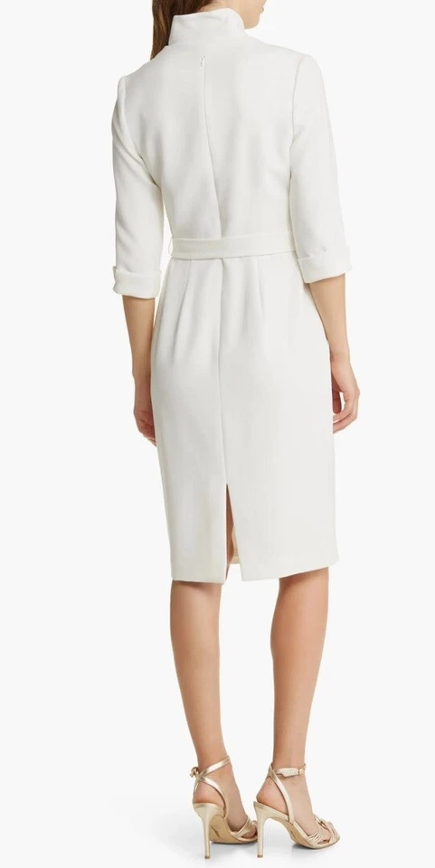 Vestido Vaina Negro Halo Madeline Cinturón Manga Codo S Blanco Talla 6 Foto 4 de 4