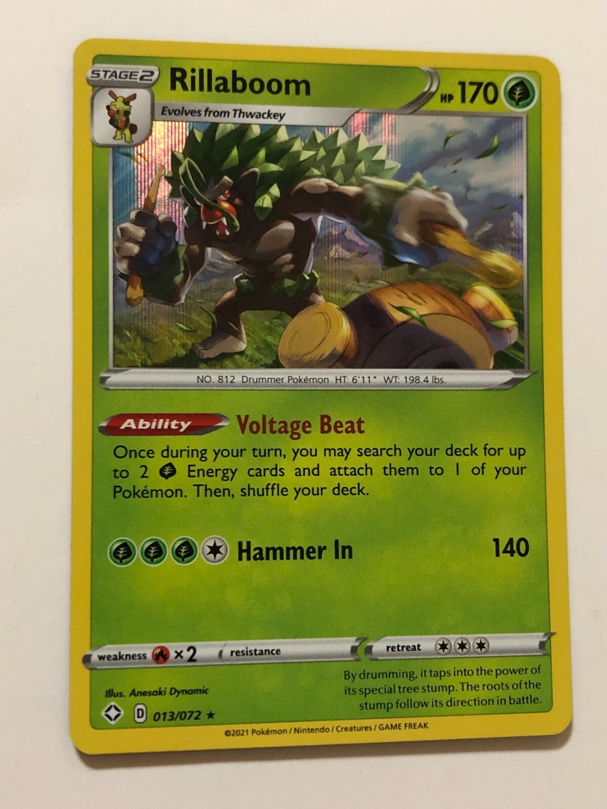 Pokemon Card Shining Fates Holographic Rillaboom 013/072 NM