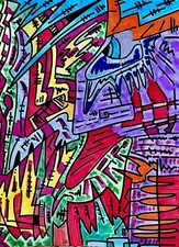 Modern Psychedelic Abstract Cubism Graffiti Art Painting Cartoon Illustration