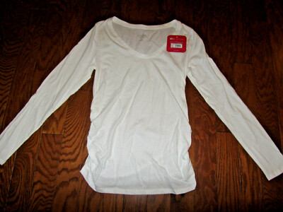 M 8  ISABEL TARGET Maternity TOP   RUCHED LONG SLEEVE  WHITE NEW V-neck