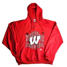90s Apex One Wisconsin Badgers Hoodie Sweatshirt Embroidered Red Button Size XL