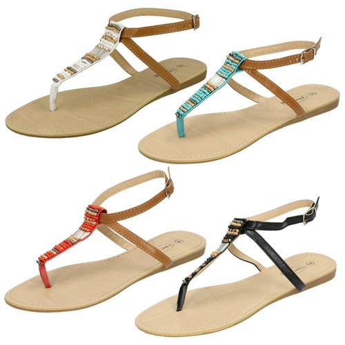 beaded t strap sandals