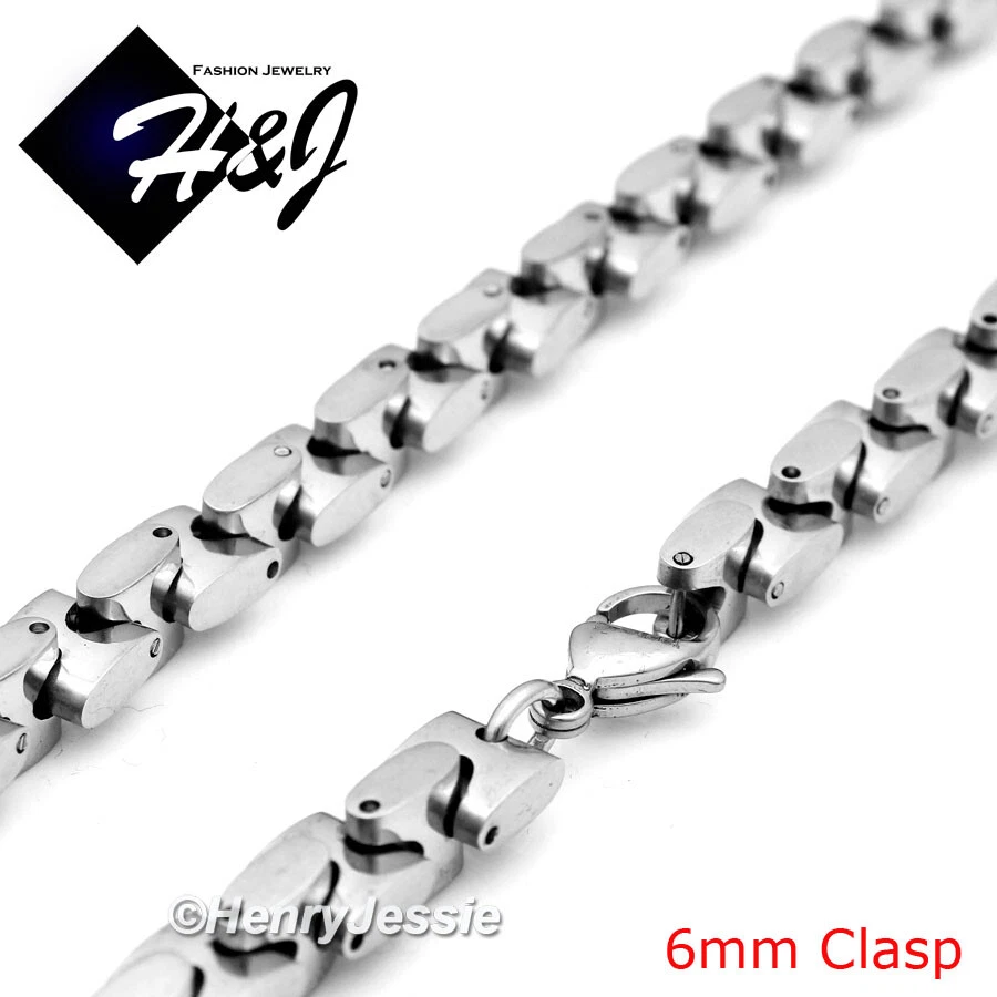 Collar de cadena de eslabones de hueso de enclavamiento de plata de 6 mm/8 mm de acero inoxidable para hombres de 18-40"*N137 Foto 3 de 4