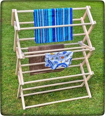 SAVING SHEPHERD AMISH CLOTHES DRYING RACK 52½" Folding Solid Wood Laundry Hanger Handmade in USA