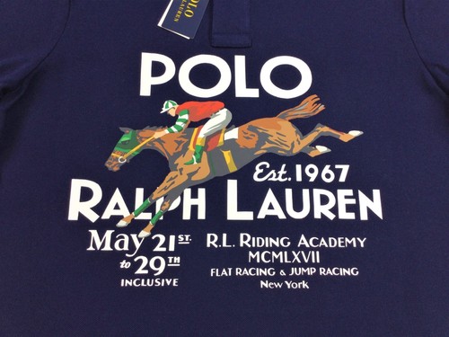 Polo Ralph Lauren Men VTG Classic Horse Riding Graphic Mesh Polo Shirt Navy