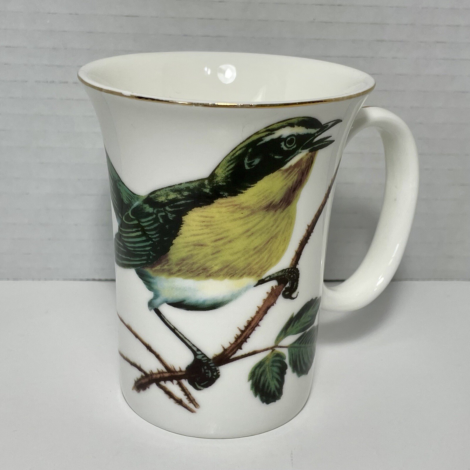 Ware Bird On Branch Mug Porcelain Coffee Tea Cup Yellow Gree