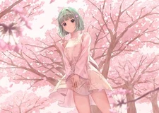 Anime Girls Green Hair Cherry Trees  Gaming Mat Desk 31823